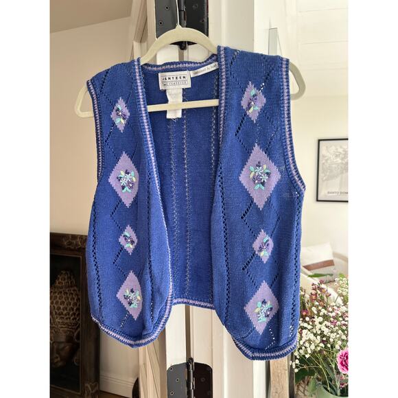 Vintage Jantzen Classics Blue Embroidered Vest, S/M - Picture 3 of 6